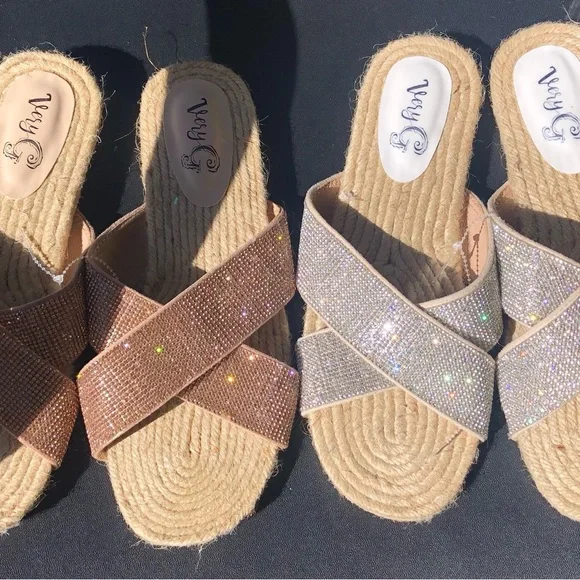 Very G Sparly Bling Rose and Silver Sandle Shoes Both Pairs Size 10 Flats - Picture 3 of 5